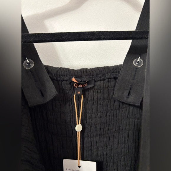 NWT Quince Women 100% Organic Cotton Gauze Smocked Wide Leg Jumpsuit Black Sz M - Picture 5 of 7